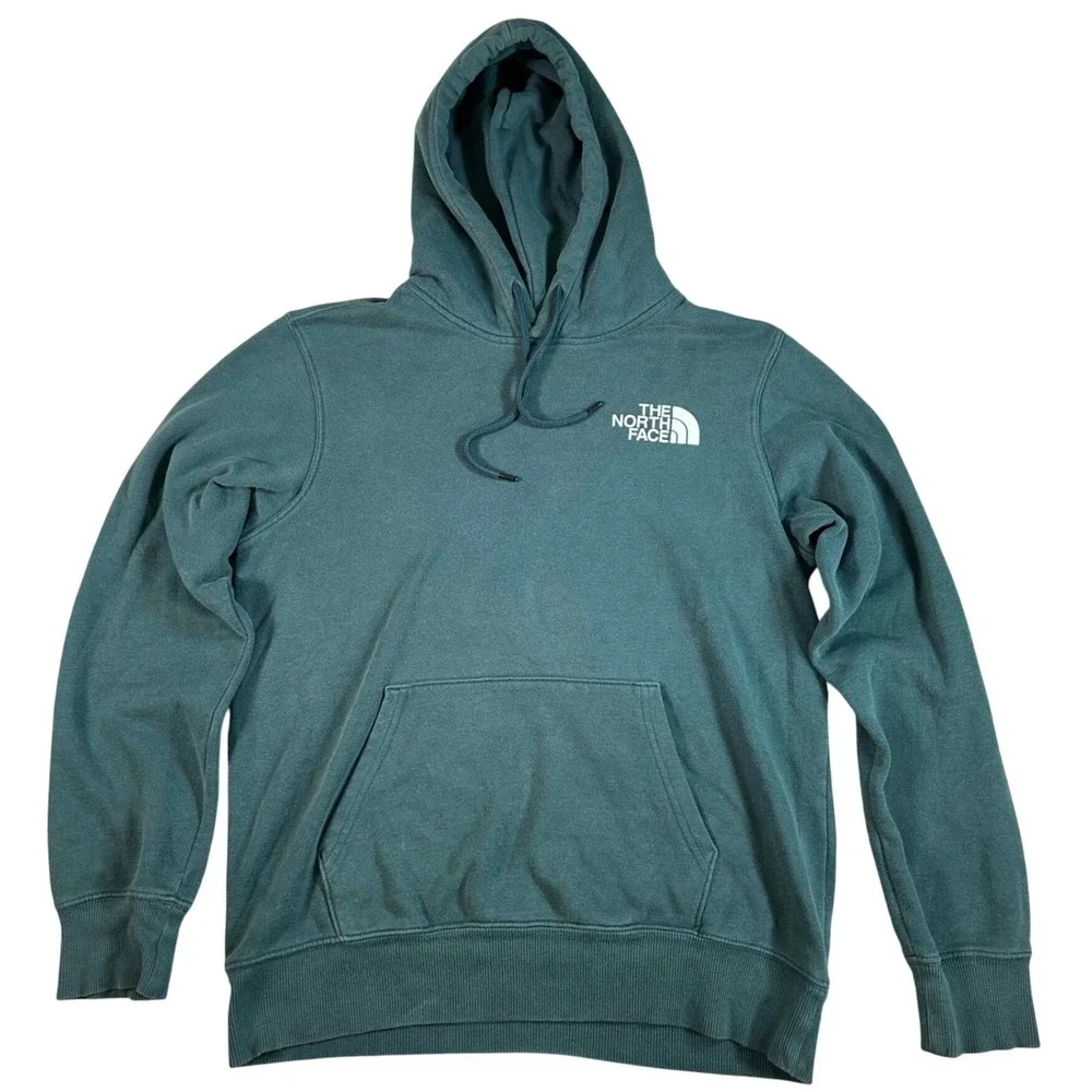 The North Face Mens Small Teal Green Box Logo Pullover Hoodie Sweatshirt